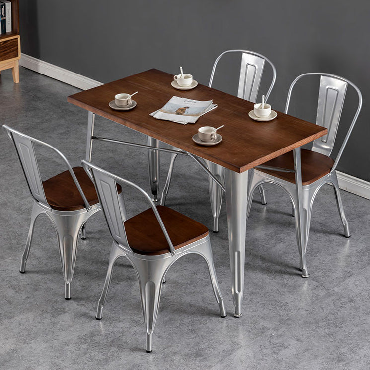 Mesa de comedor de madera maciza de estilo industrial Mesa de comedor con base de metal para comedor