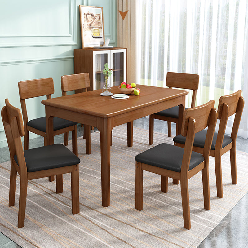 Rubberwood Dining Table Rectangle Solid Wood 4 Legs Wood Base Table for Home