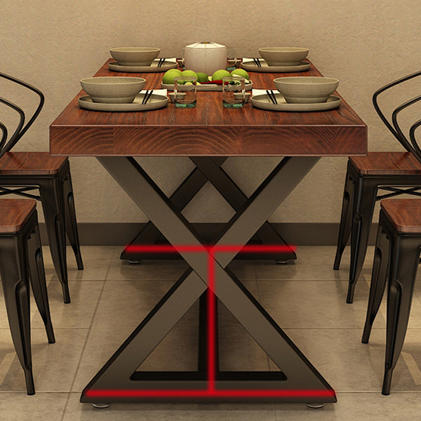 Table de la salle à manger du rectangle industriel Table en bois massif avec base de chevalets noirs