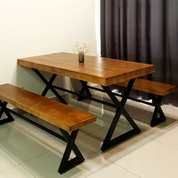 Table de la salle à manger du rectangle industriel Table en bois massif avec base de chevalets noirs