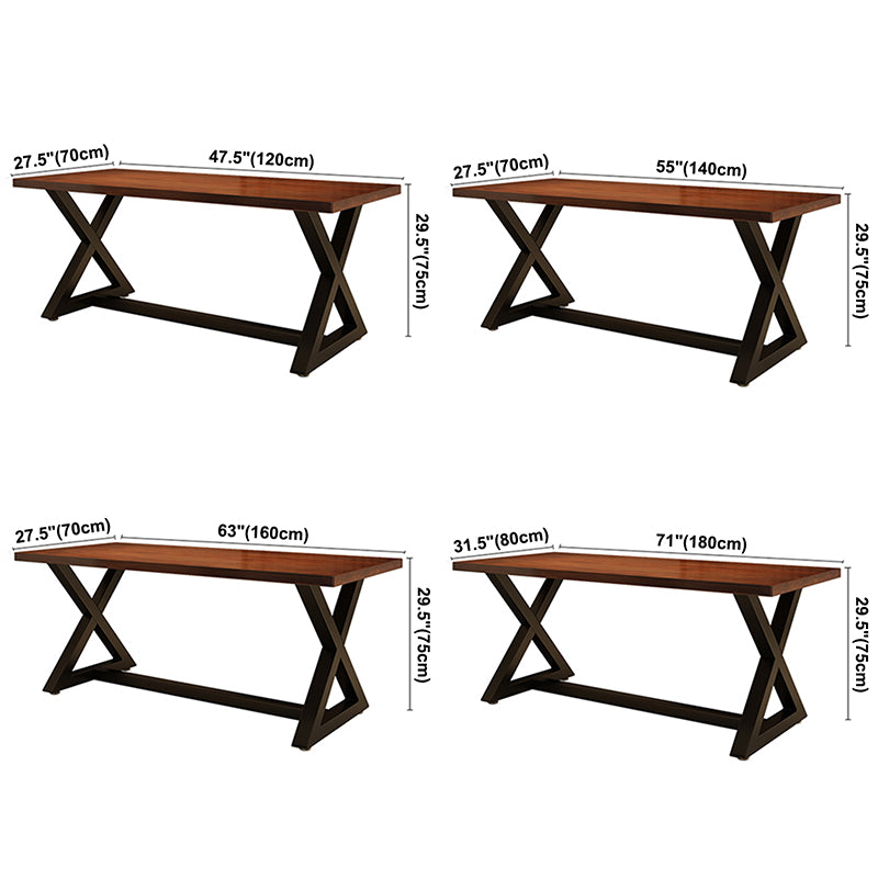 Table de la salle à manger du rectangle industriel Table en bois massif avec base de chevalets noirs