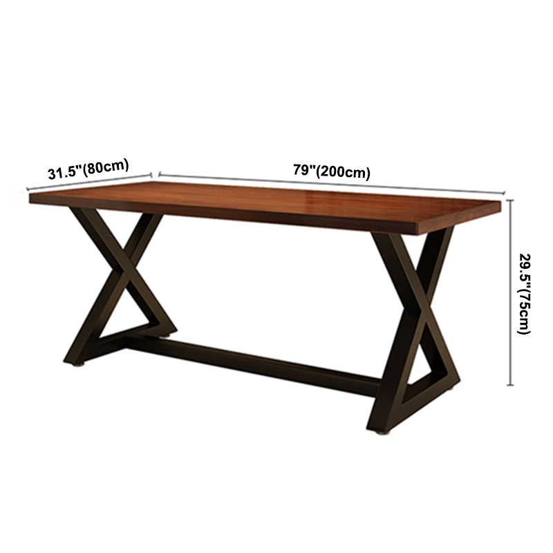 Table de la salle à manger du rectangle industriel Table en bois massif avec base de chevalets noirs