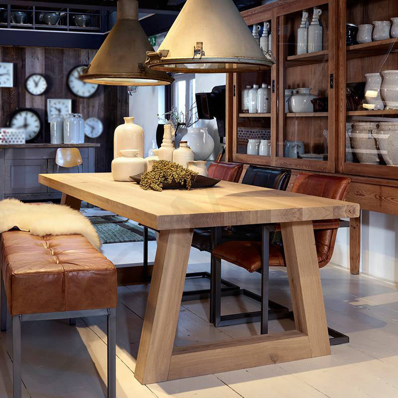 Rectangle Wood Dining Table Modern Pine Table in Nature with Double Pedestal