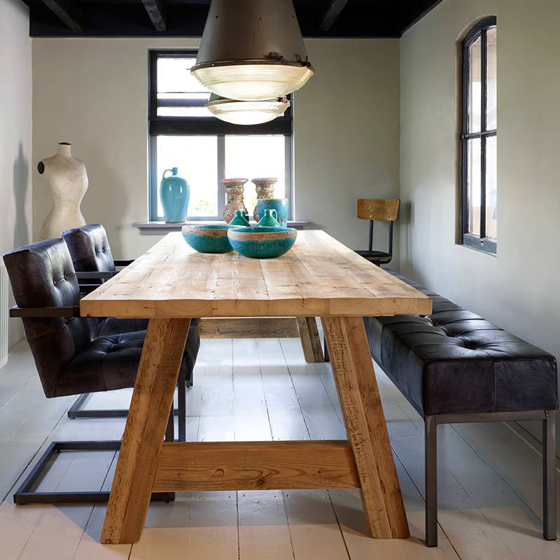 Rectangle Wood Dining Table Modern Pine Table in Nature with Double Pedestal