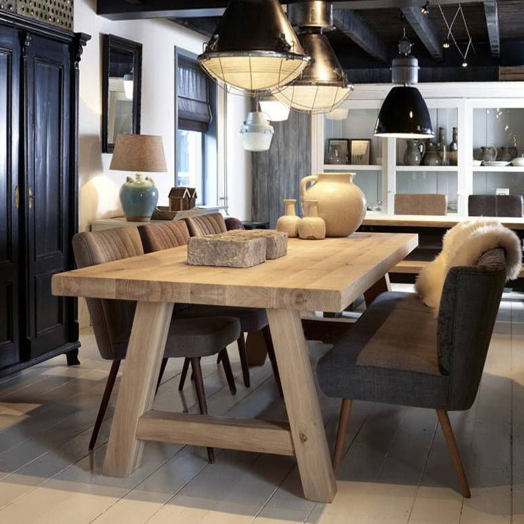 Rectangle Wood Dining Table Modern Pine Table in Nature with Double Pedestal