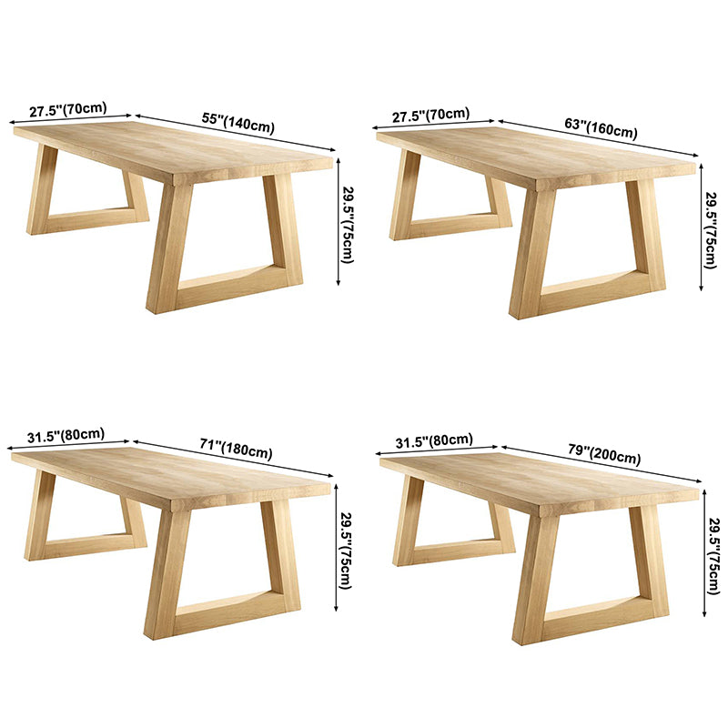 Rectangle Wood Dining Table Modern Pine Table in Nature with Double Pedestal