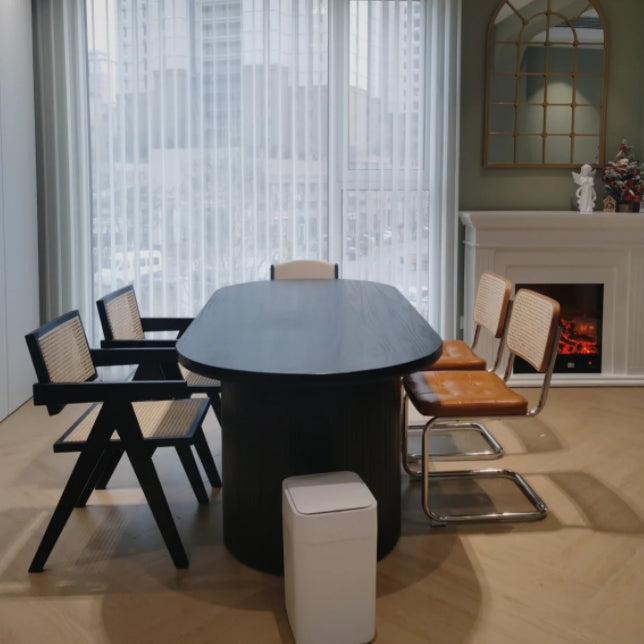 Table ovale contemporaine en bois massif table en bois noir pour salle à manger