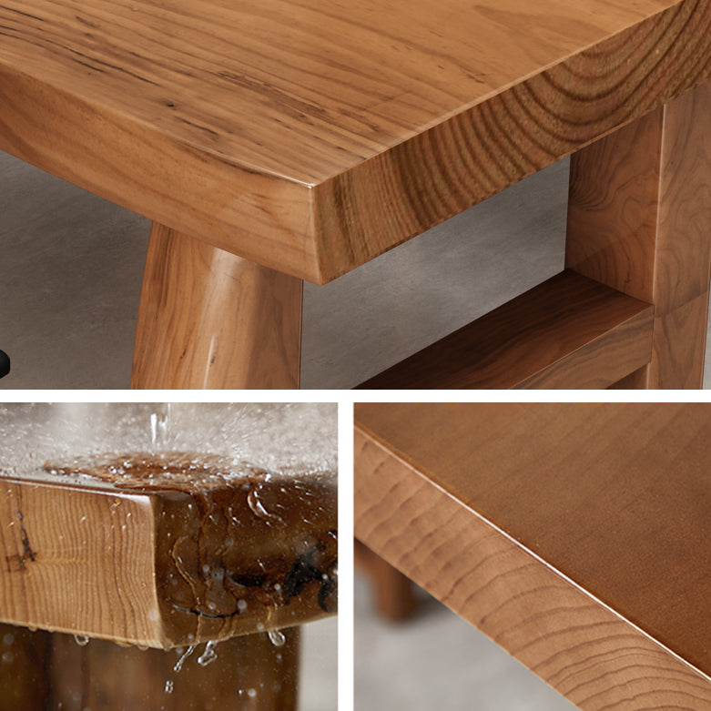 Table à manger de table en bois massif en pin avec piédestal double, en marron