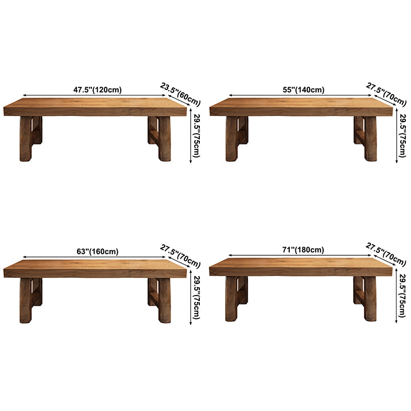 Table à manger de table en bois massif en pin avec piédestal double, en marron