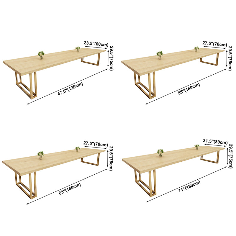 Rectangle Solid Pinewood Brown Tone Dining Table Simplicity Double Pedestal Table for Dining Room