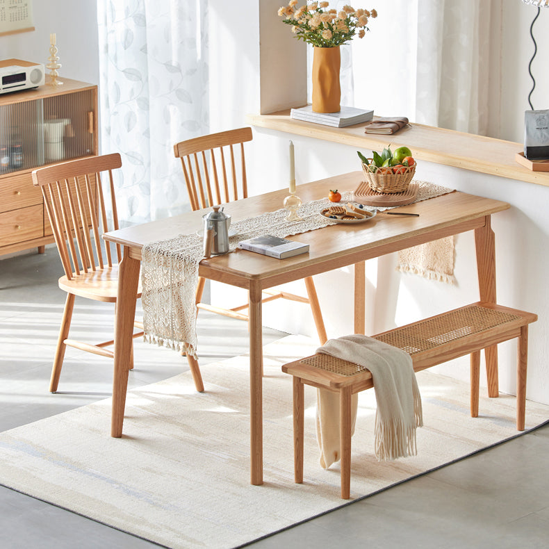 Mesa de comedor de madera maciza de estilo contemporáneo, mesa rectangular con base de madera de 4 patas para el hogar