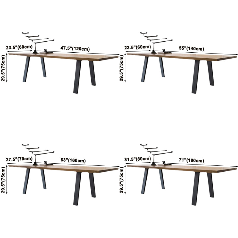 Rectangle 4 Legs Industrial Dining Table Wood Color Fixed Table of Solid Wood
