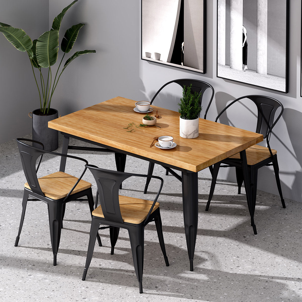 Industrial Style Solid Wood Dining Table Brown Table with Black Frame for Dinning Room