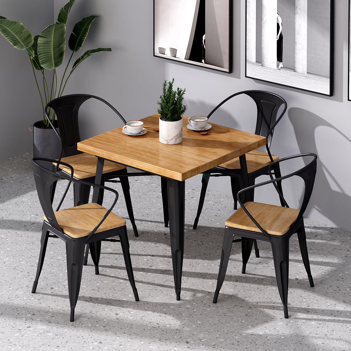 Industrial Style Solid Wood Dining Table Brown Table with Black Frame for Dinning Room