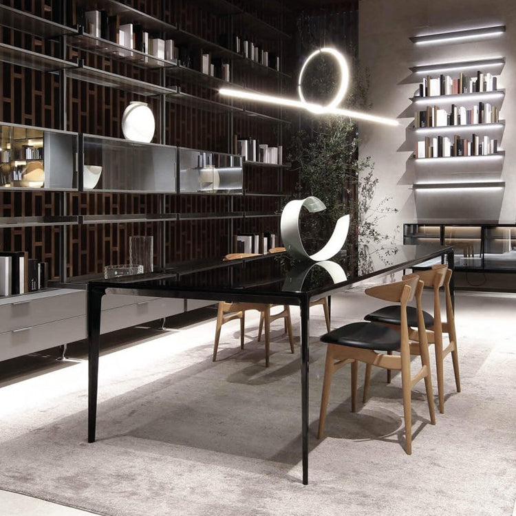 Contemporary Style Tempered Glass Dining Table 4 Legs Aluminum Alloy Base Rectangle Table for Home