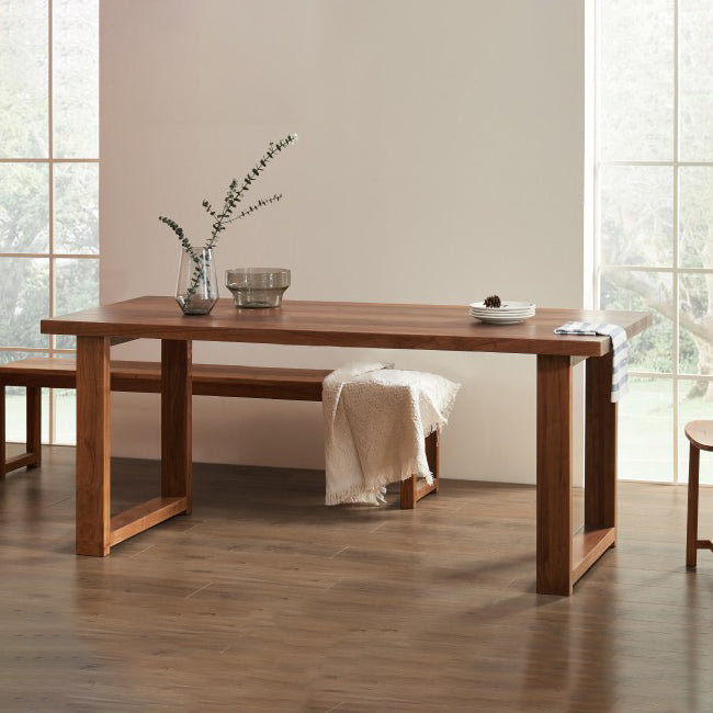 Minimalist Wood Rectangle Shape Dining Table Standard Kitchen Dining Table with Double Pedestal Base
