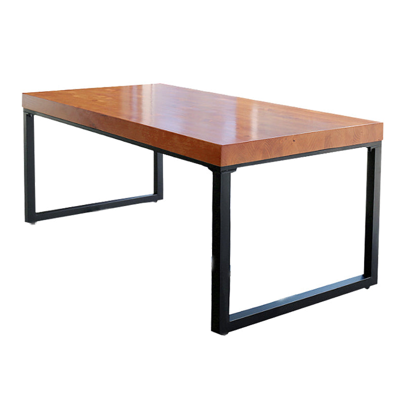 Industrial Rectangle Dining Table Pine Solid Wood Table with Black Double Pedestal for Dining Room