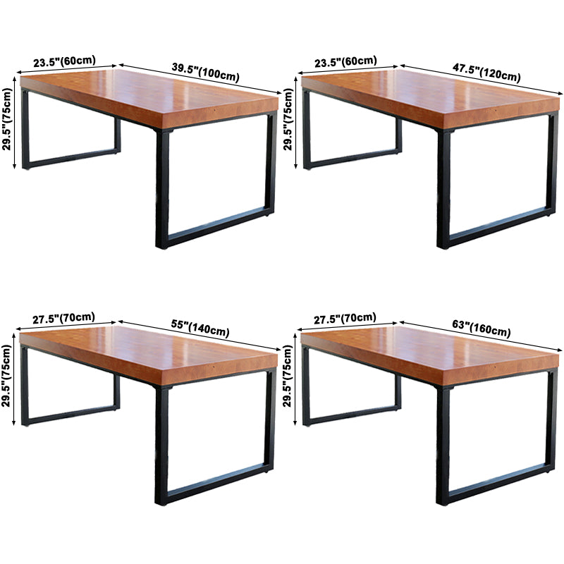 Industrial Rectangle Dining Table Pine Solid Wood Table with Black Double Pedestal for Dining Room