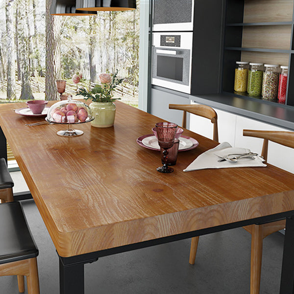 Industrial Rectangle Dining Table Pine Solid Wood Table with Black Double Pedestal for Dining Room