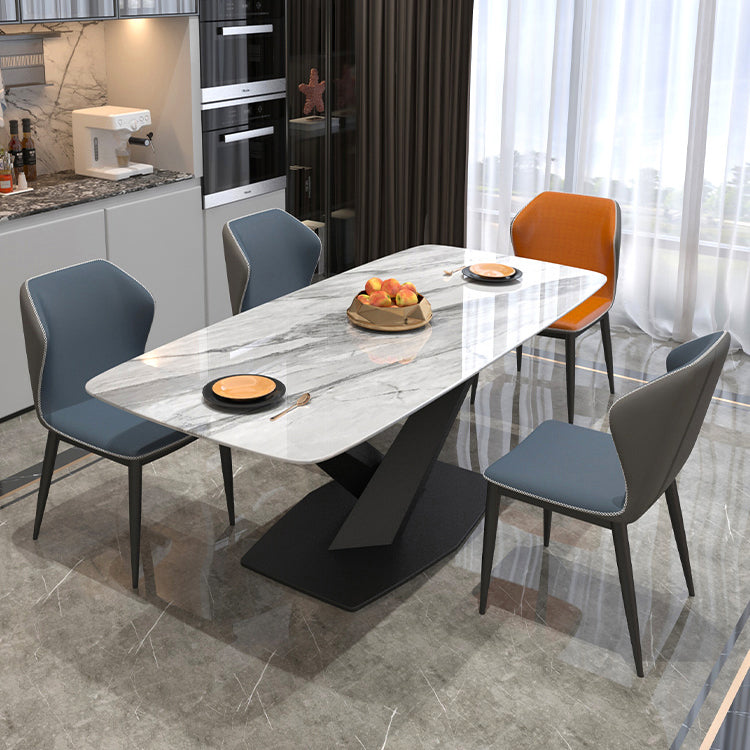 Metal Modern Rectangular Dining Table Sintered Stone Table with Pedestal Base