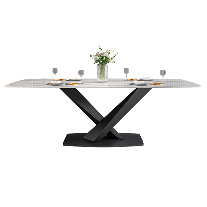 Metal Modern Rectangular Dining Table Sintered Stone Table with Pedestal Base