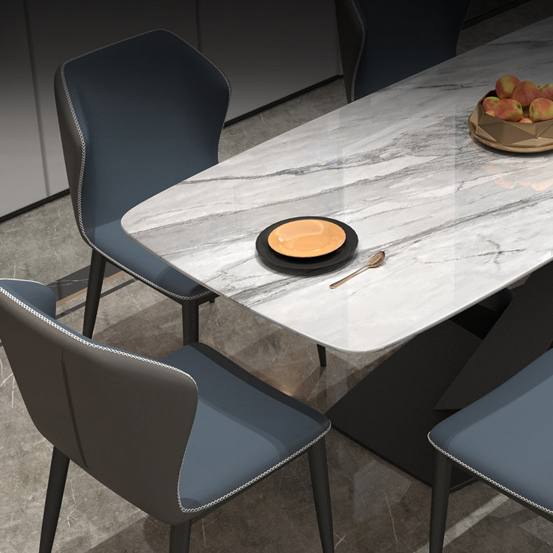 Metal Modern Rectangular Dining Table Sintered Stone Table with Pedestal Base