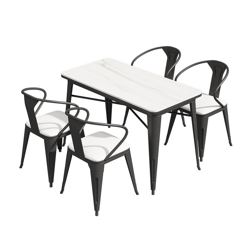 Industrialstil Sintered Stone Esstisch Weißer Tisch mit schwarzem Rahmen für Esszimmer
