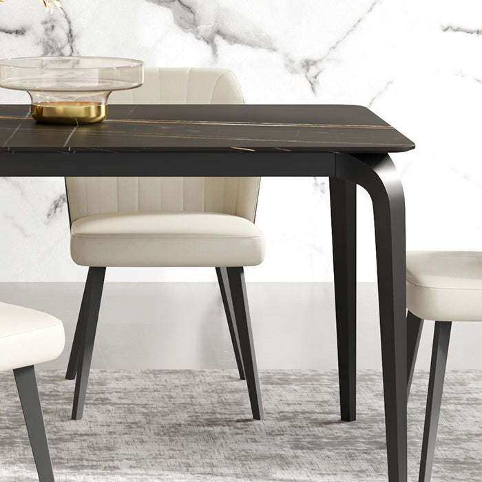 Table à manger en pierre de style contemporain Tableau à manger en pierre de 4 jambes Table rectangle de base en acier en carbone pour la maison