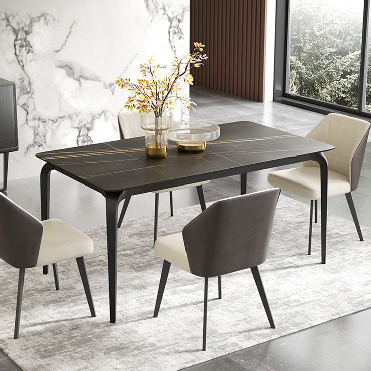 Table à manger en pierre de style contemporain Tableau à manger en pierre de 4 jambes Table rectangle de base en acier en carbone pour la maison