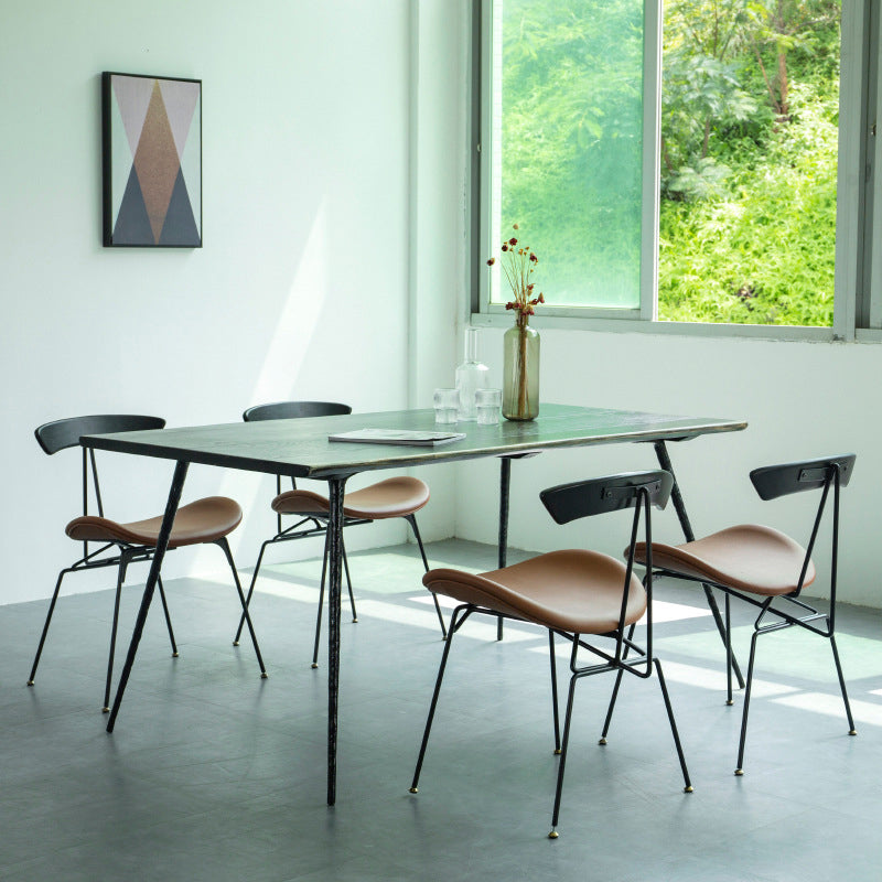 Mesa de comedor rectangular industrial mesa de madera maciza con 4 piernas negras