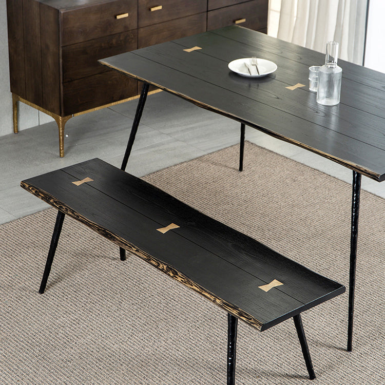 Mesa de comedor rectangular industrial mesa de madera maciza con 4 piernas negras