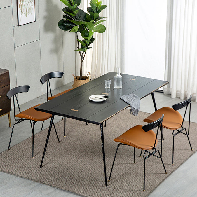 Mesa de comedor rectangular industrial mesa de madera maciza con 4 piernas negras