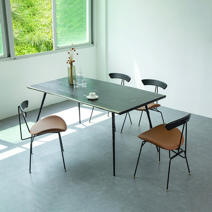Mesa de comedor rectangular industrial mesa de madera maciza con 4 piernas negras
