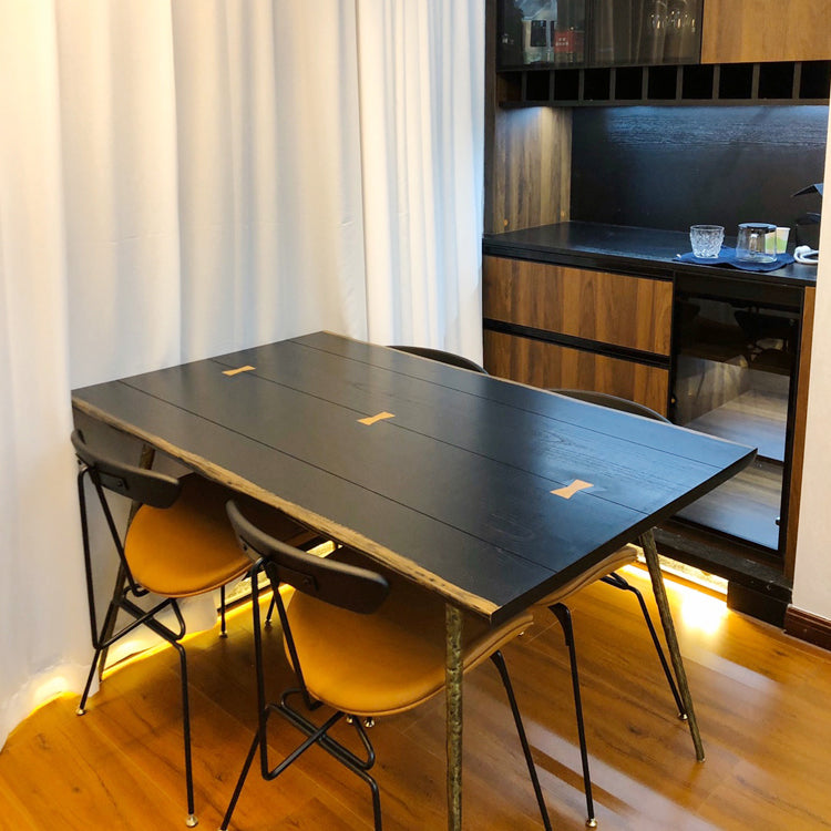 Mesa de comedor rectangular industrial mesa de madera maciza con 4 piernas negras