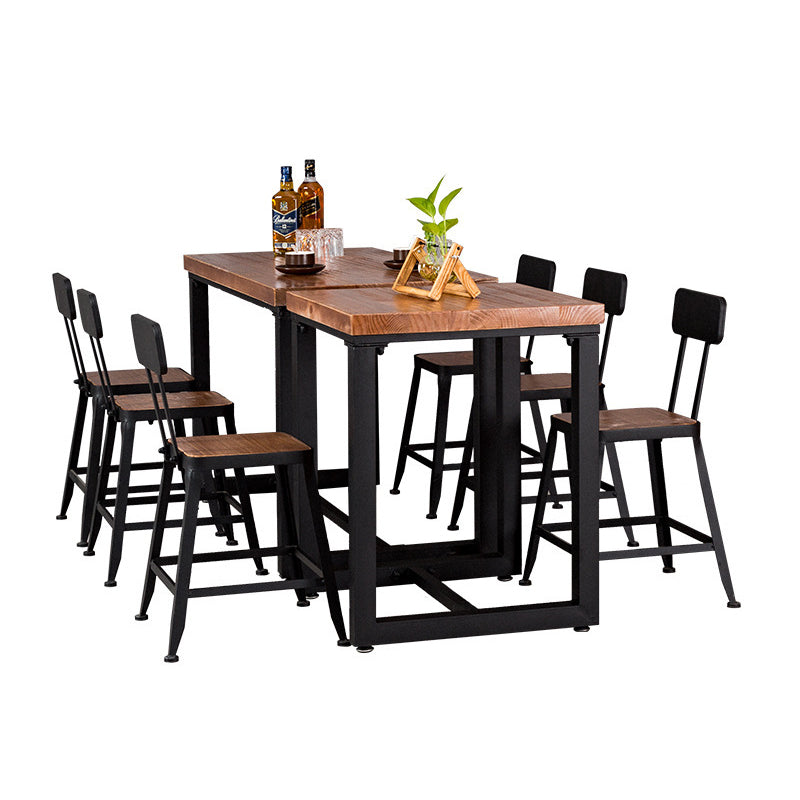 Industrial Dining Room Table Solid Wood Table with Black Trestle Base for Dining Room