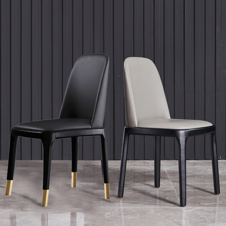Industrial Ash Open Side Chair Matte Finish Leather Dining Chair with Black Legs