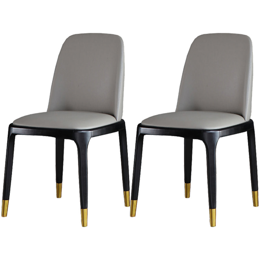 Industrial Ash Open Side Chair Matte Finish Leather Dining Chair with Black Legs