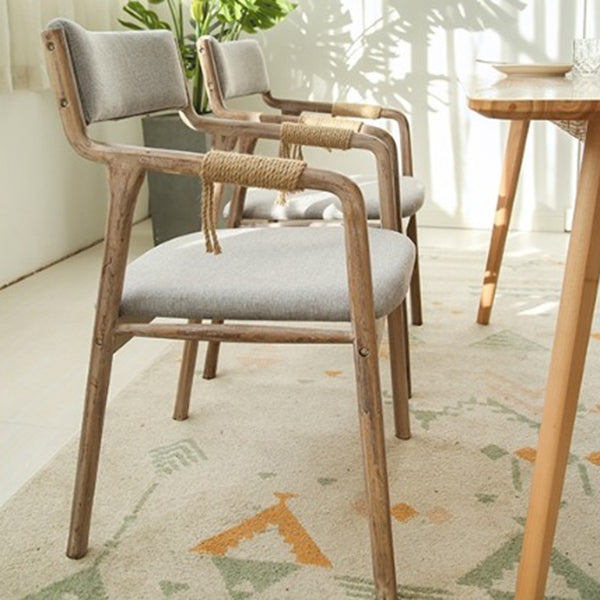 Country Style Dining Arm Chairs Indoor Linen Upholstered Open Back Armchair