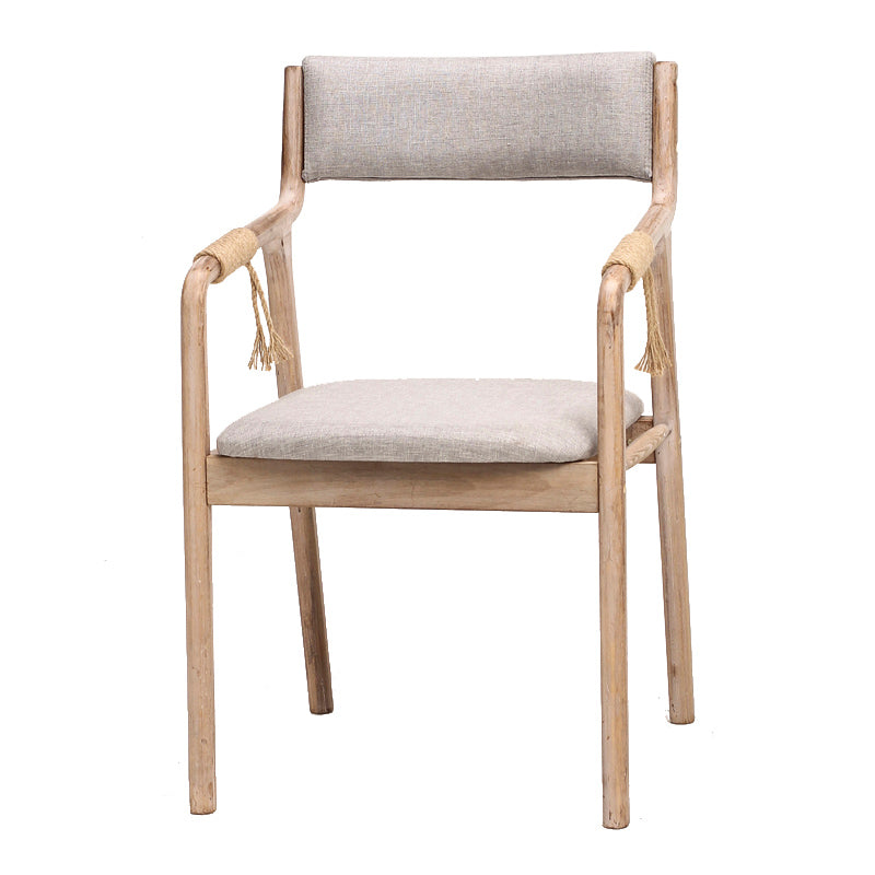 Country Style Dining Arm Chairs Indoor Linen Upholstered Open Back Armchair