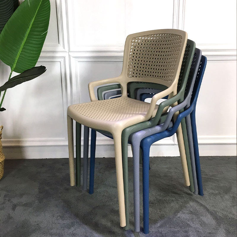 Contemporary Home Arm Chair Stackable Open Back Plastic Dining Room Chair