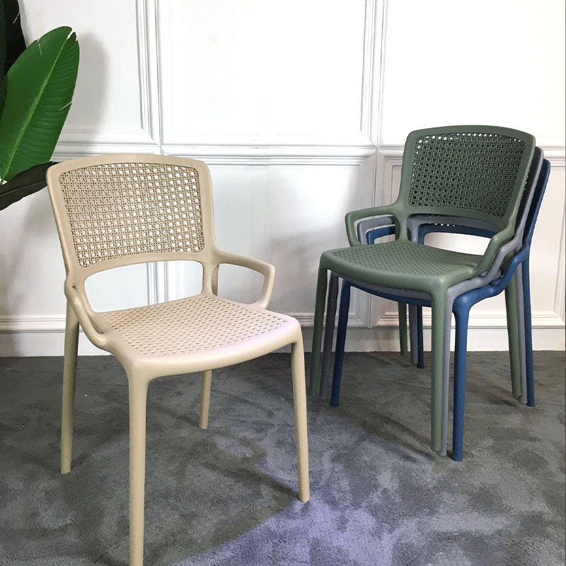 Contemporary Home Arm Chair Stackable Open Back Plastic Dining Room Chair