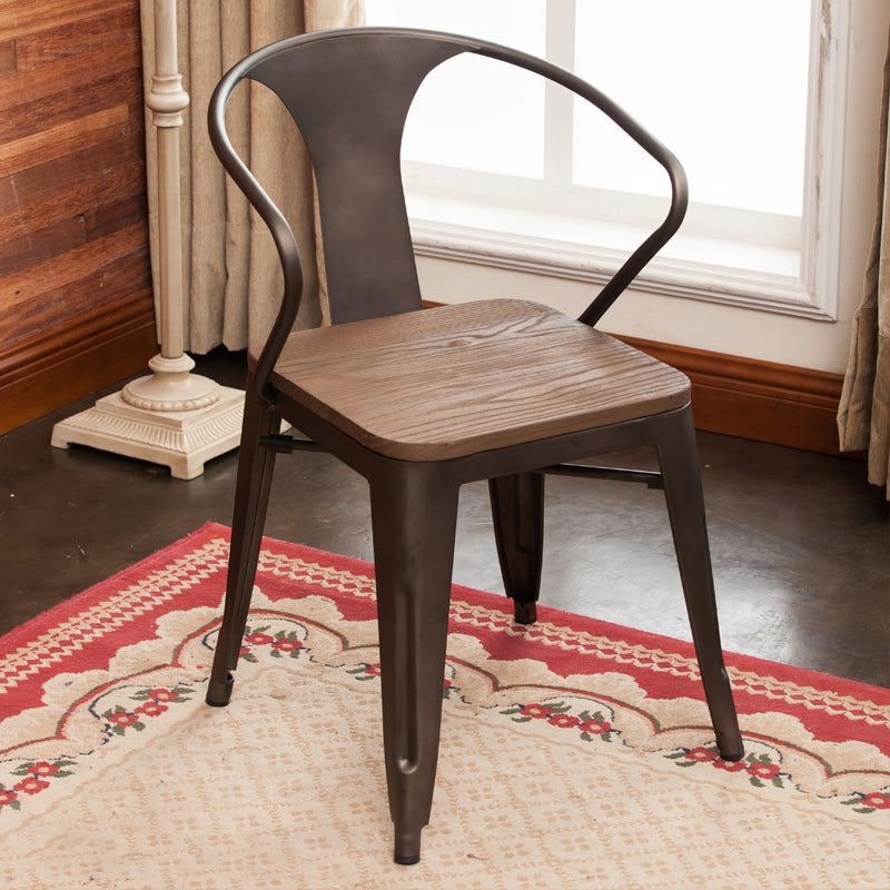 Slat Back Dining Arm Chair with Metal Legs Industrial Dining Armchairs for Coffee Bar