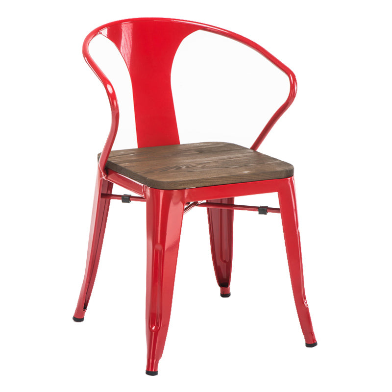 Slat Back Dining Arm Chair with Metal Legs Industrial Dining Armchairs for Coffee Bar