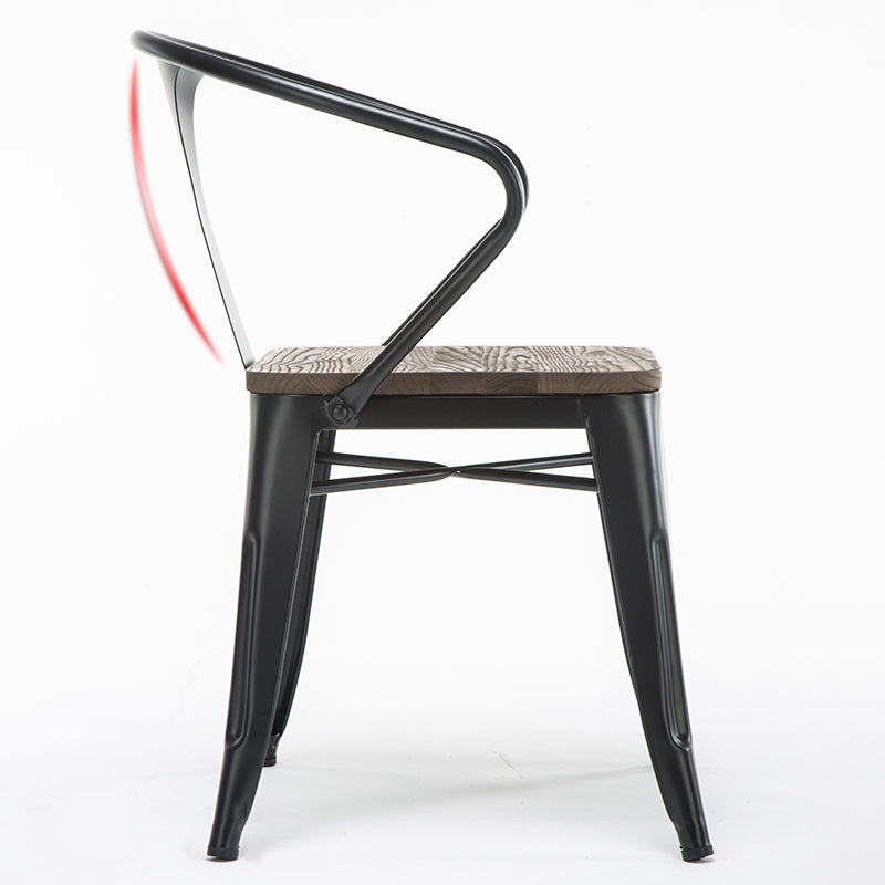 Slat Back Dining Arm Chair with Metal Legs Industrial Dining Armchairs for Coffee Bar