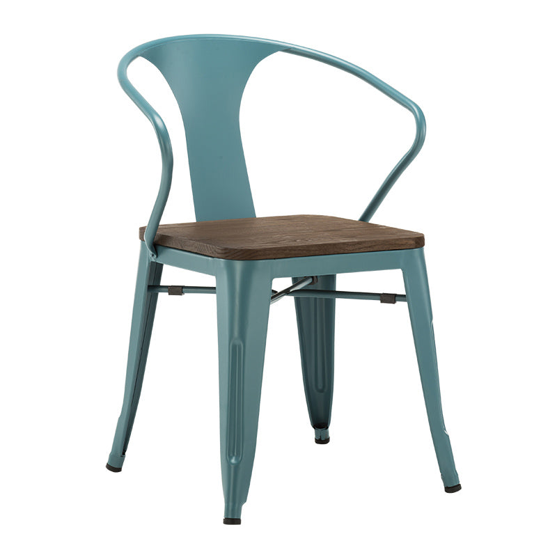 Slat Back Dining Arm Chair with Metal Legs Industrial Dining Armchairs for Coffee Bar