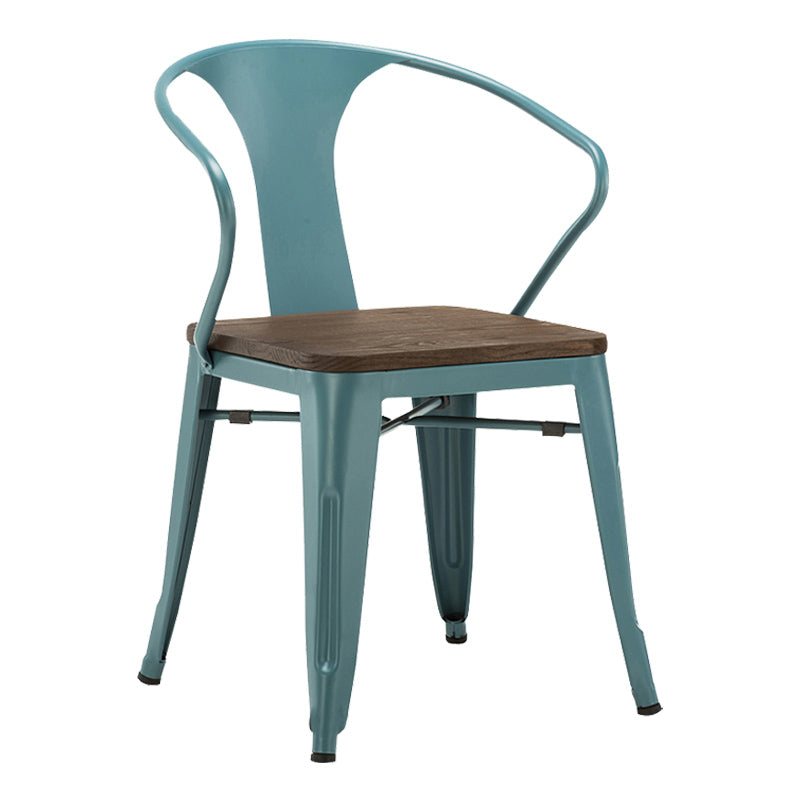 Slat Back Dining Arm Chair with Metal Legs Industrial Dining Armchairs for Coffee Bar