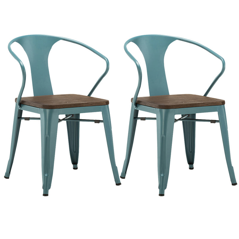 Slat Back Dining Arm Chair with Metal Legs Industrial Dining Armchairs for Coffee Bar