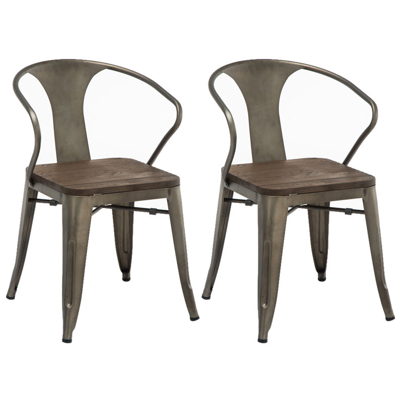 Slat Back Dining Arm Chair with Metal Legs Industrial Dining Armchairs for Coffee Bar