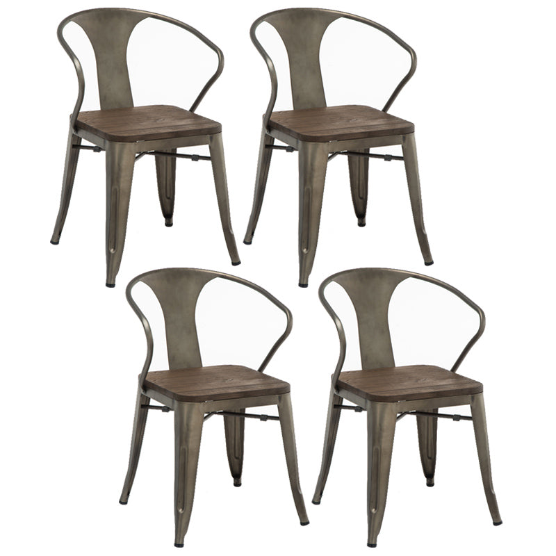Slat Back Dining Arm Chair with Metal Legs Industrial Dining Armchairs for Coffee Bar