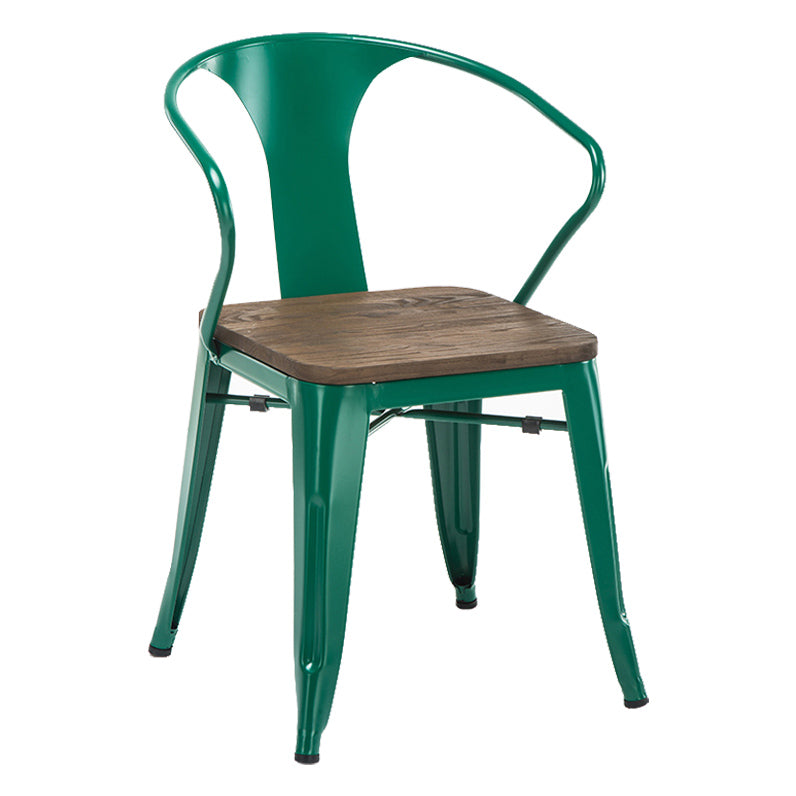 Slat Back Dining Arm Chair with Metal Legs Industrial Dining Armchairs for Coffee Bar